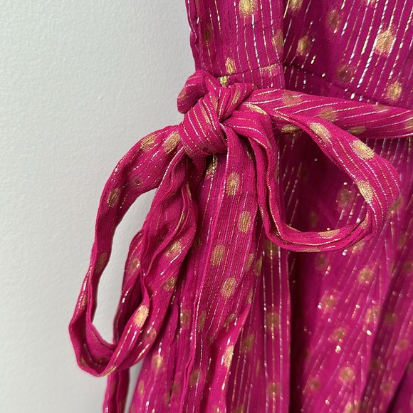 NWT Just Bellina Scarlett Short Knit Romper Metallic Gold Fuchsia Medium - Picture 4 of 7